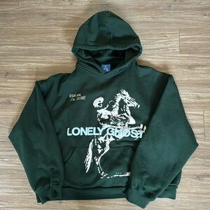Lonely Ghost With You I’m Home Forest Green Pullover Hoodie Sweater Size M